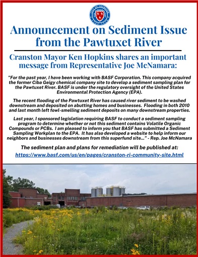 Announcement on Sediment Issue from the Pawtuxet River